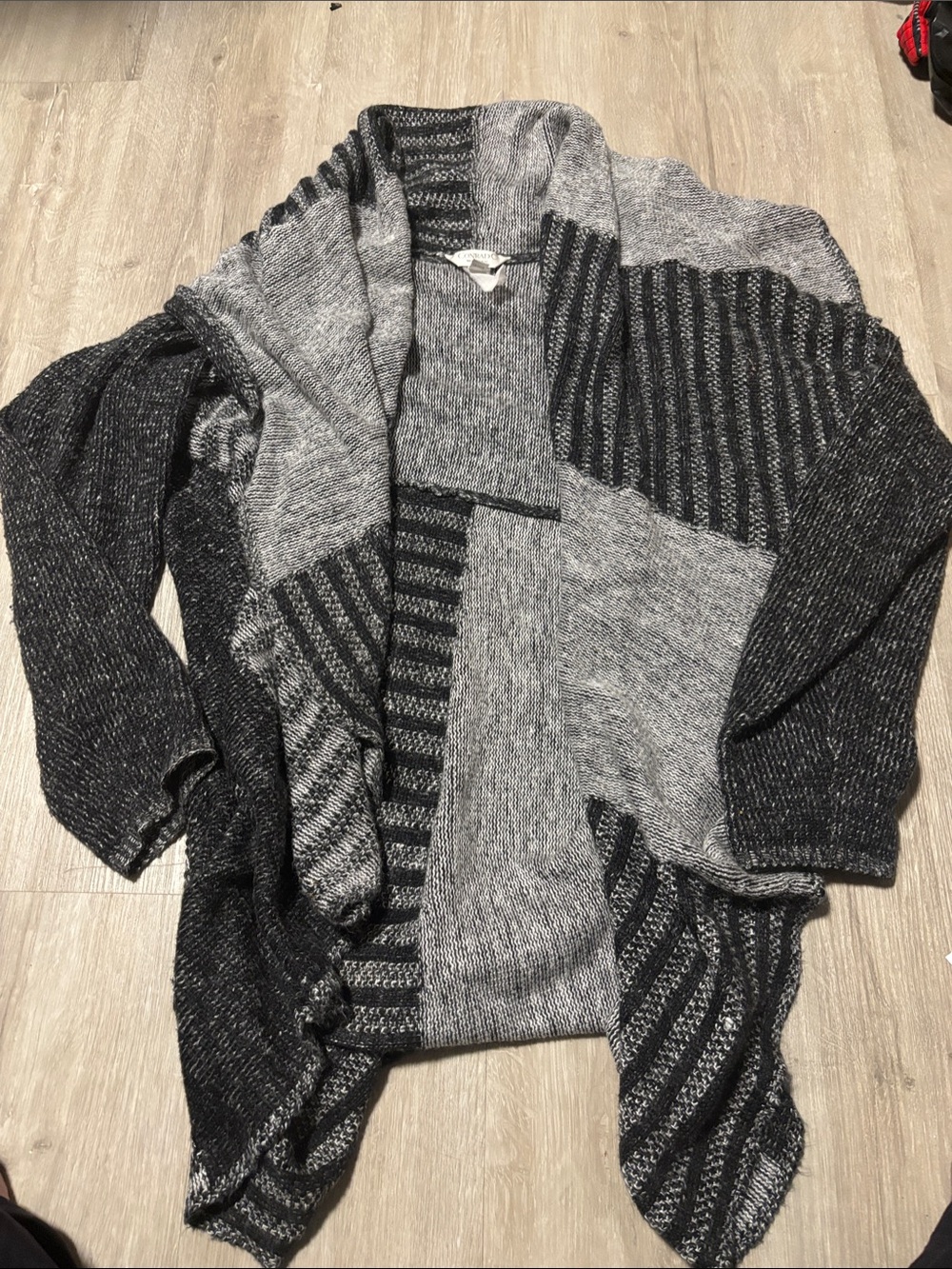 Open-Front Two-Tone Gray Knit Women’s Cardigan
